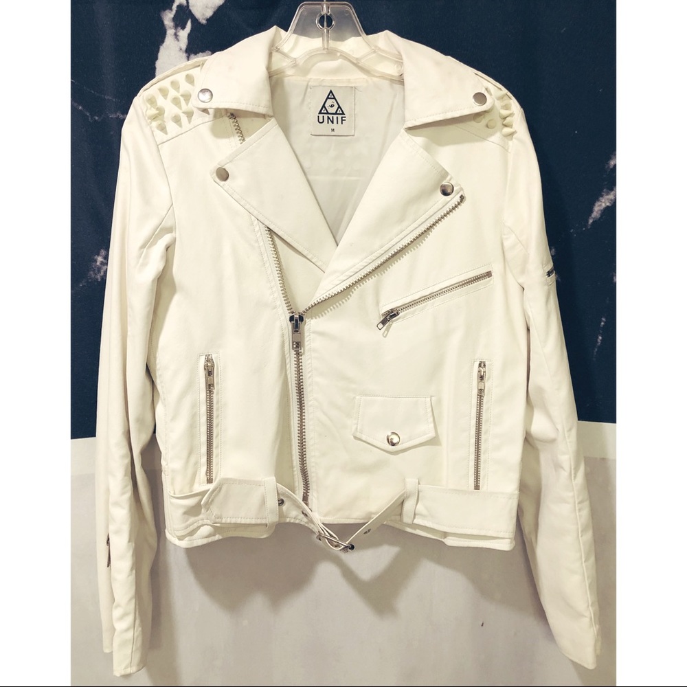 UNIF 🤍 White Studded Moto Jacket 🤍